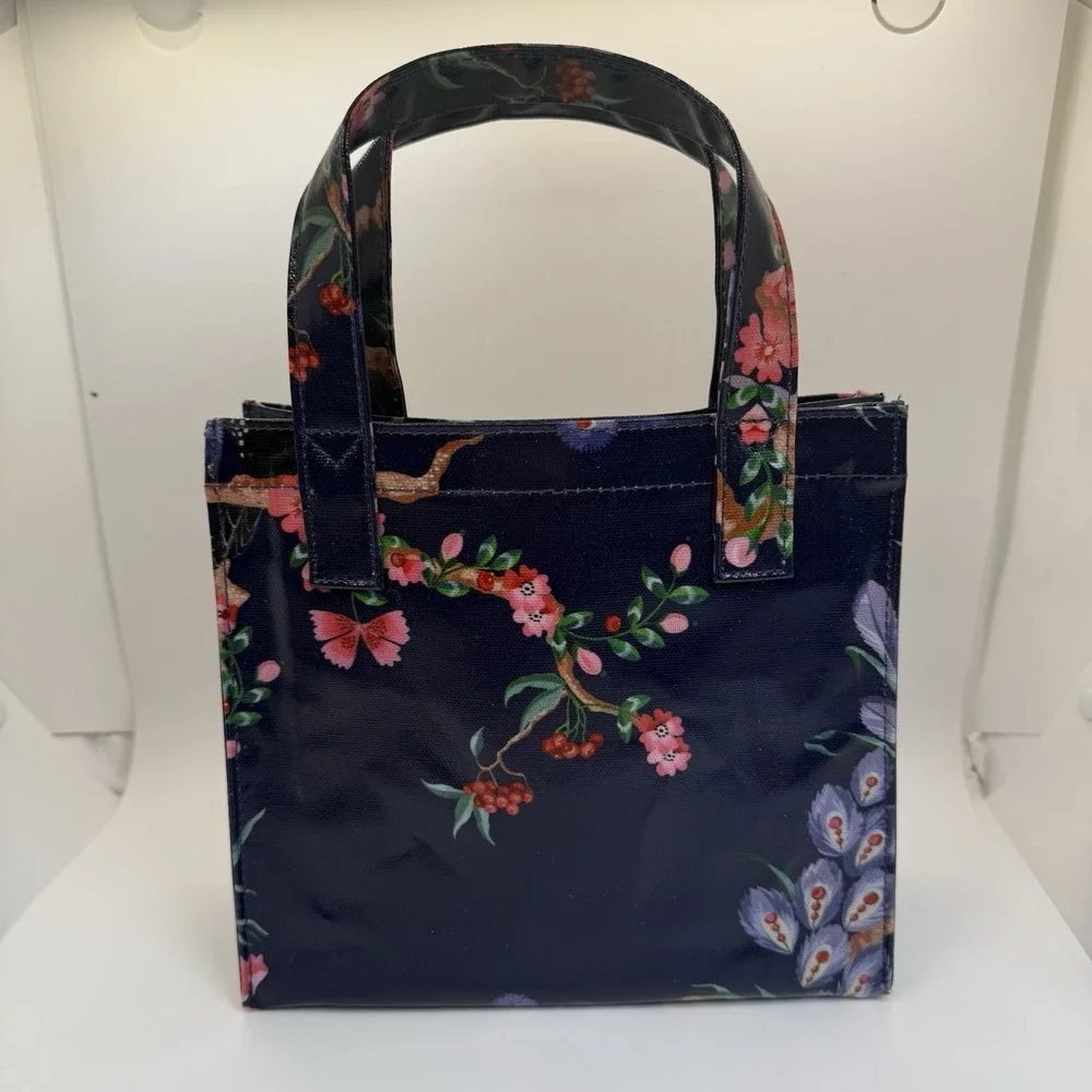 Cath Kidston Navy Blue Birds FloralSmall Book Bag Tote Coated Canvas London - Picture 4 of 10